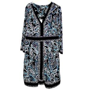 INC International Concepts A-Line Dress Black, blue and Purple paisley Size 1X